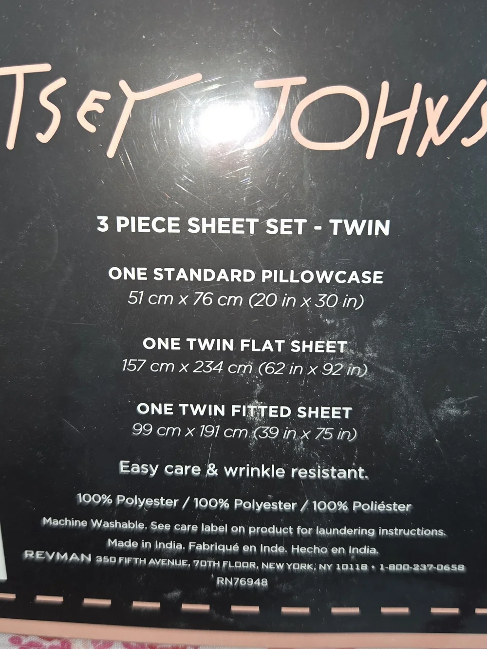 New Betsey Johnson Pink & Red Kiss Print 3 Piece Twin Sheet Set. CP